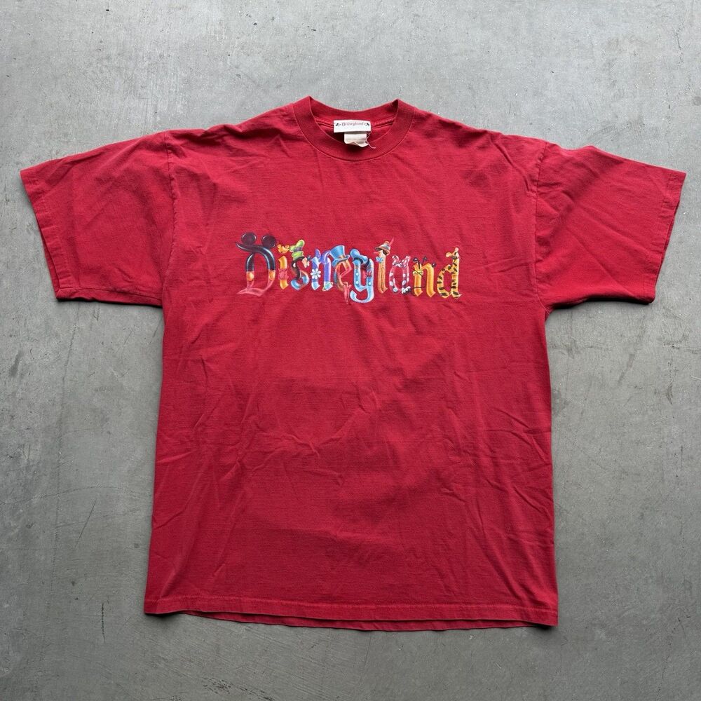 Vintage 90s Disneyland Mens XL Spell Out Rare Character Shirt Mickey Mouse Red